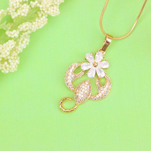 "Rose Gold Scorpio Pendant with Sparkling CZ and Floral Accent, XPPT1546 - Picture 2 of 13